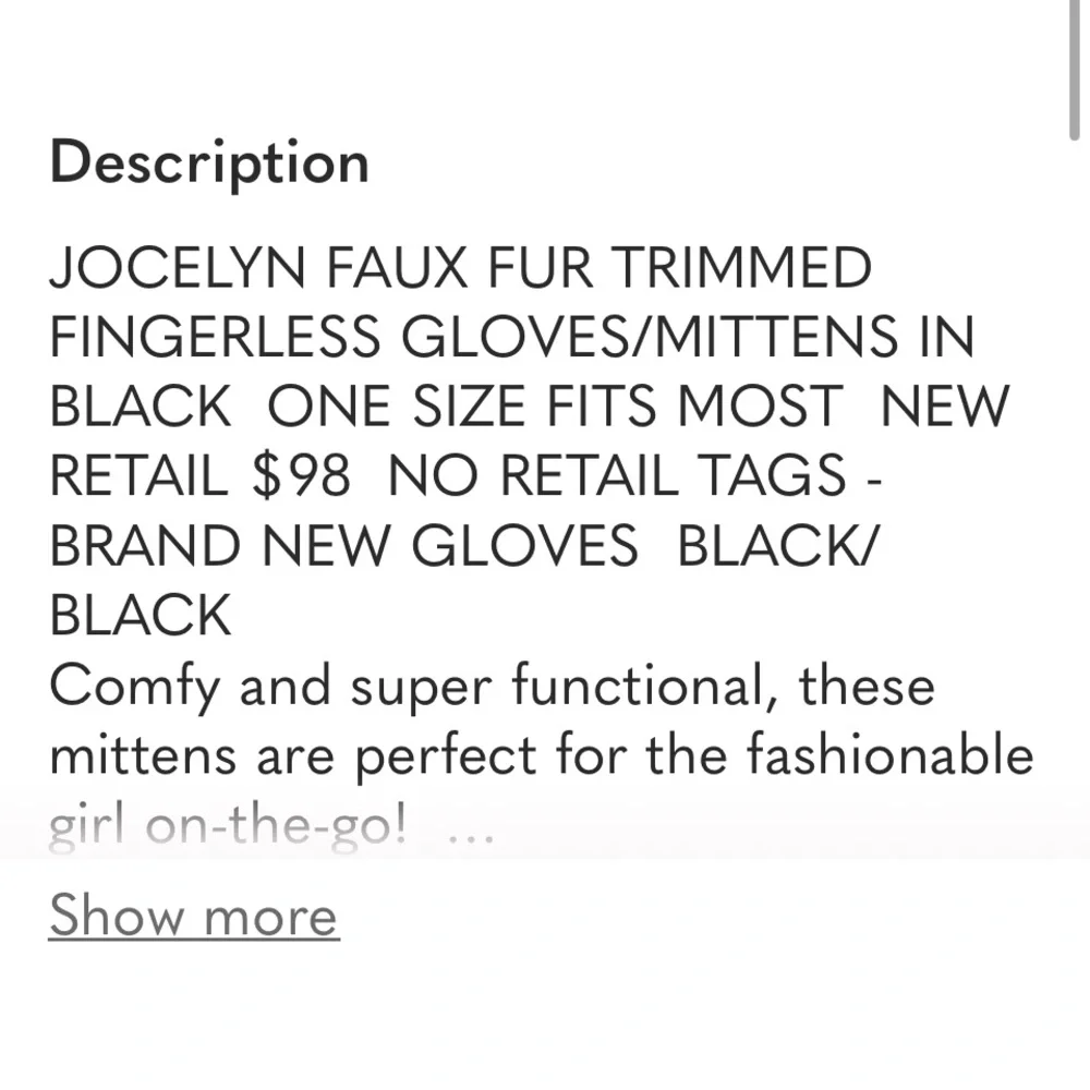 Jocelyn Black Fur Fingerless Mittens